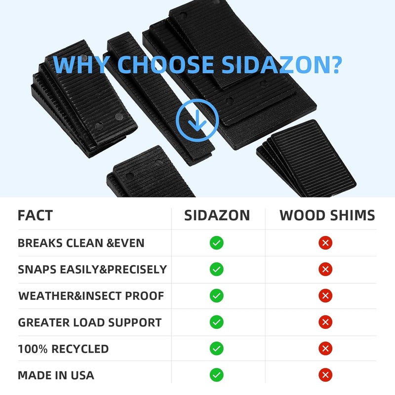 SIDAZON 16 Pack Multiple Size Slopes Black Plastic Composite Shims Leveling Wedges for Furniture Extreme Load Capacity Support Easy to snap Cut-to-fit Door Window Toilet Shims Sheds Table Levelers - Image 4